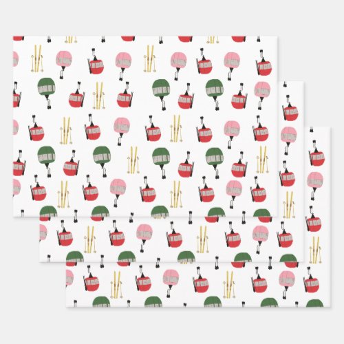 White Retro Ski Lift Gondola Winter Skiing  Wrapping Paper Sheets