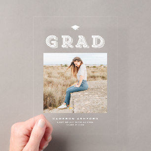White Retro Typography Photo Graduation Acrylic Invitations