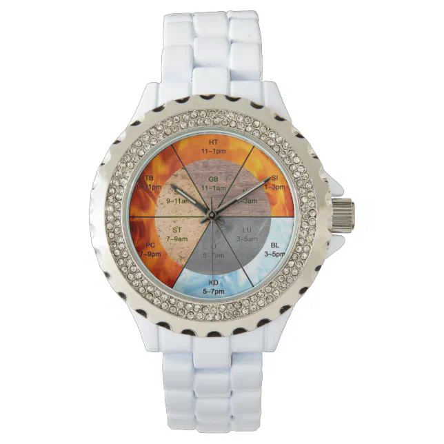 White Rhinestone TCM Organ Clock Clinical Watch | Zazzle