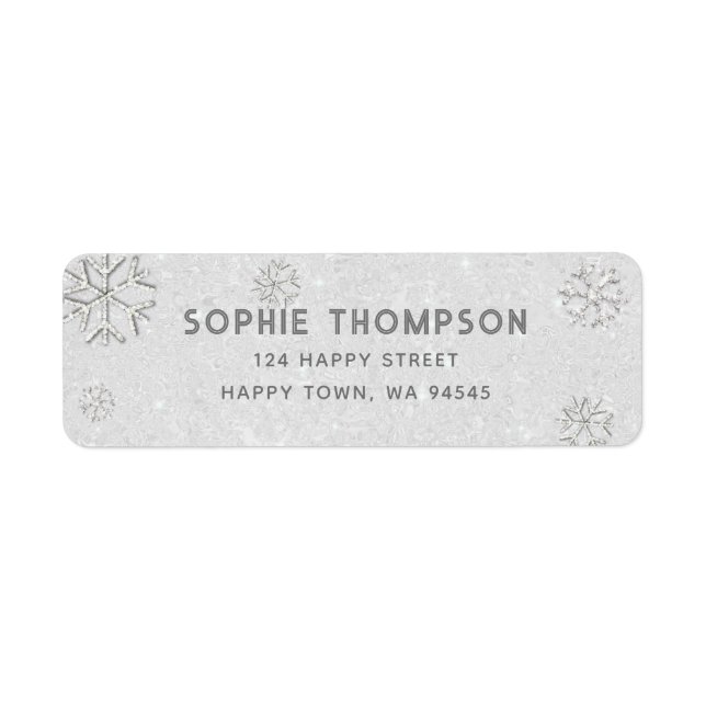 White Rhinestones Glitter Winter Snowflake Elegant Label (Front)