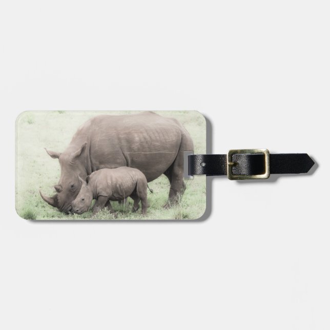 White Rhino & Baby Luggage Tag (Front Horizontal)