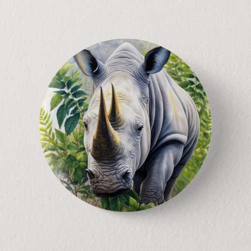 White Rhino Botanical Art  Button