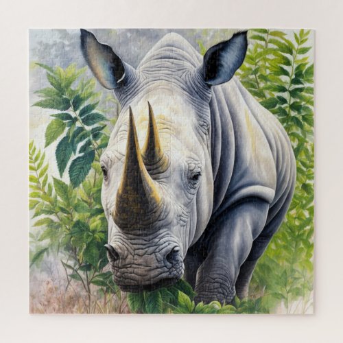 White Rhino Botanical Art  Jigsaw Puzzle