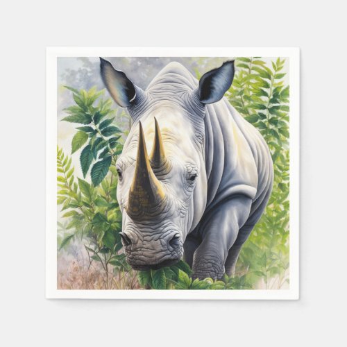 White Rhino Botanical Art  Napkins