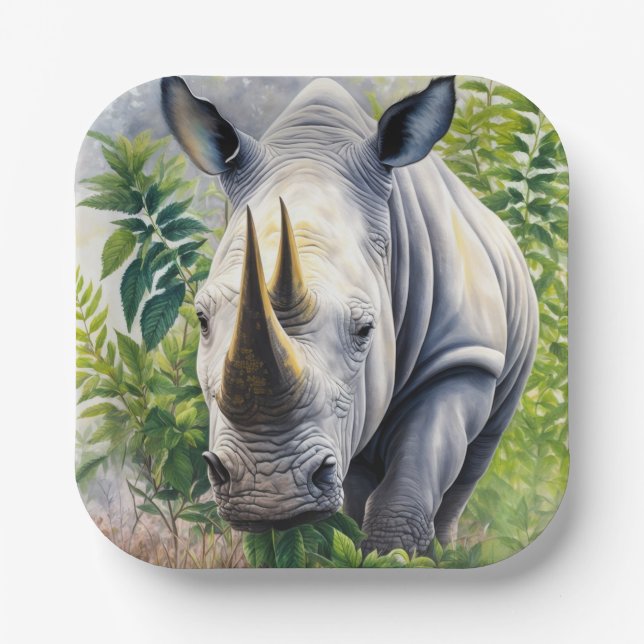 White Rhino Botanical Art  Paper Plates (Front)