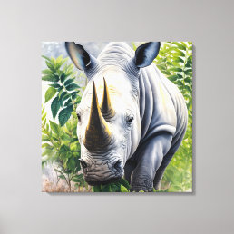 White Rhino Botanical Painting Canvas Print