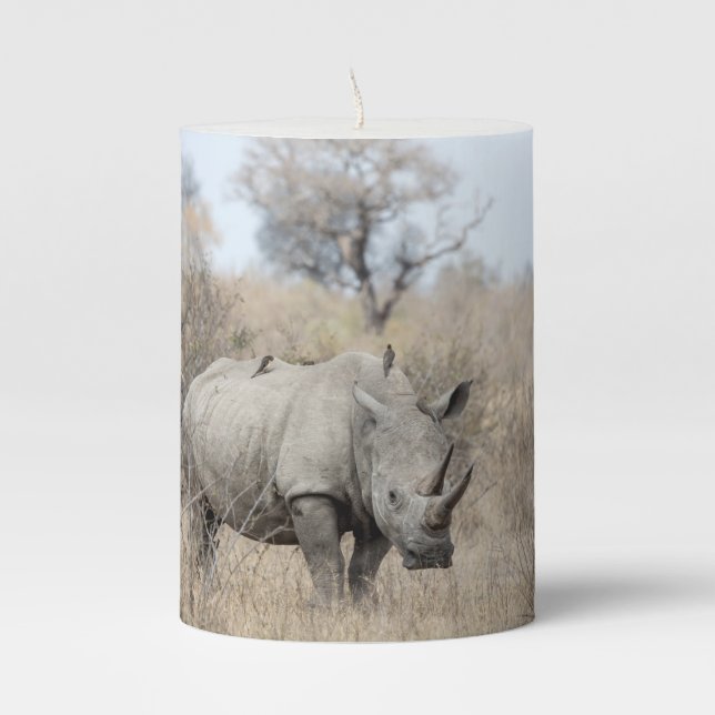 White Rhino Pillar Candle (Front)
