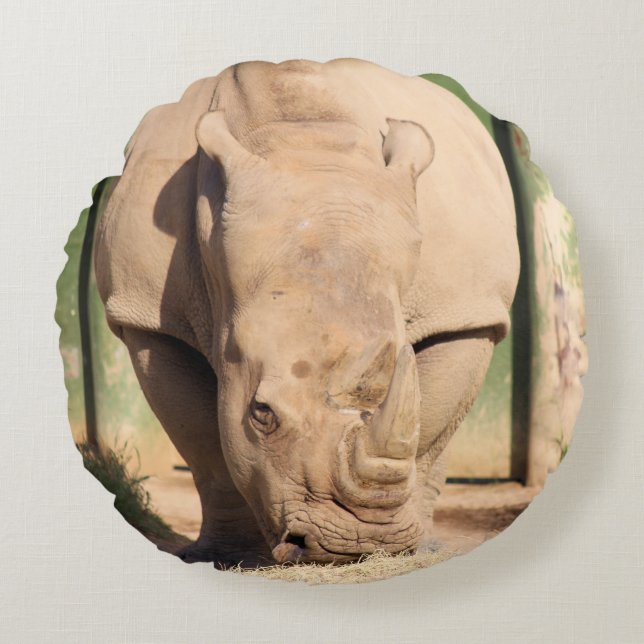 White Rhino Round Pillow (Front)