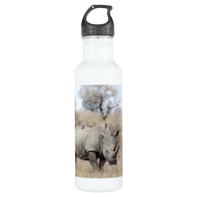 White Rhino Stainless Steel Water Bottle (Front)