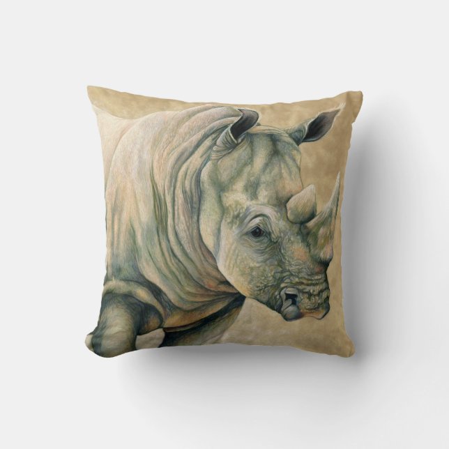 White Rhino Throw Pillow (Front)