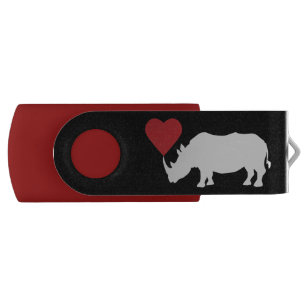 White-Rhino-With-Heart Flash Drive
