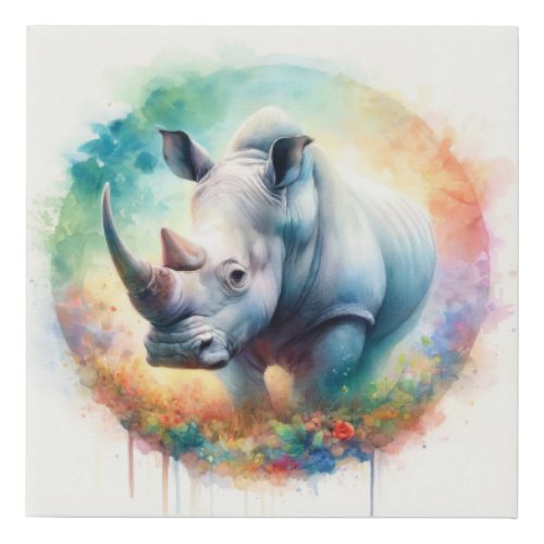 White Rhinoceros Elegance AREF902 _ Watercolor Faux Canvas Print
