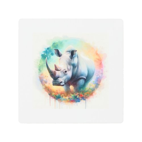 White Rhinoceros Elegance AREF902 _ Watercolor Metal Print