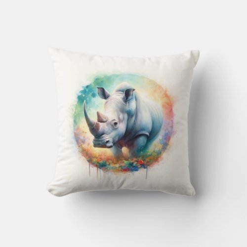 White Rhinoceros Elegance AREF902 _ Watercolor Throw Pillow