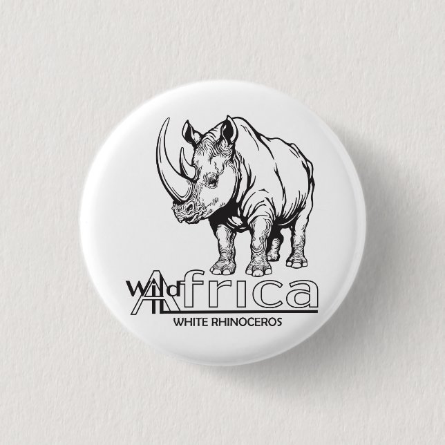 White rhinoceros or rhino. Wild Africa Button (Front)