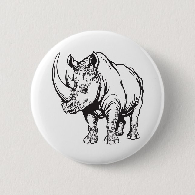 White rhinoceros or rhino. Wild Africa Button (Front)