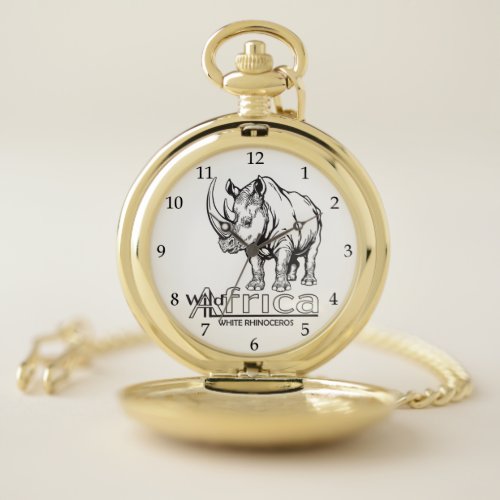 White rhinoceros or rhino Wild Africa Pocket Watch