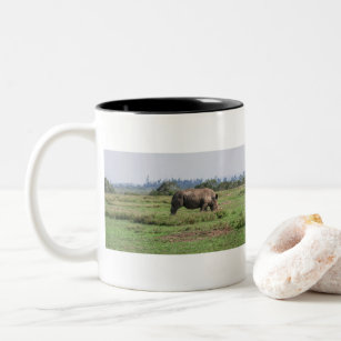 White Rhino's Grazing on African Grass Lands Two-Tone Coffee Mug