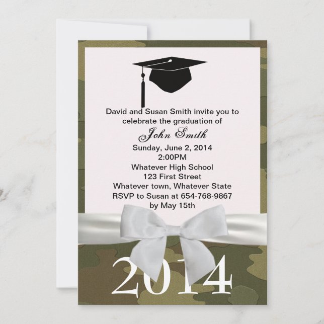 White Ribbon And Camouflage Graduation Invitation (Front)