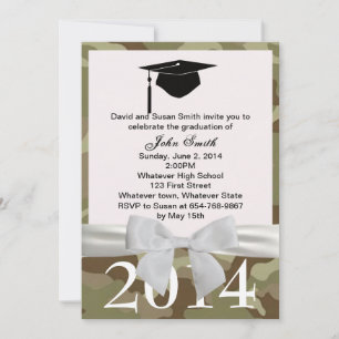 White Ribbon And Camouflage Graduation Invitation