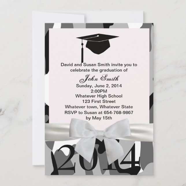 White Ribbon And Gray Camo Graduation Invitation (Front)