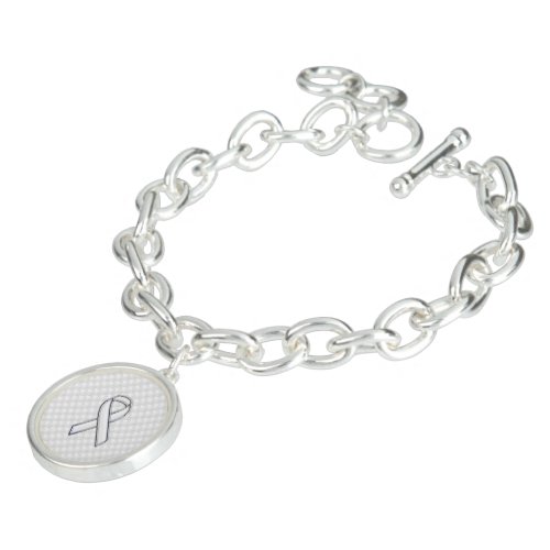 White Ribbon Awareness Applique on Houndstooth Bracelet