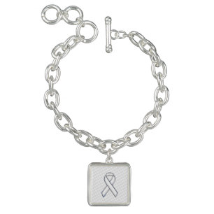 White Ribbon Awareness Applique on Houndstooth Charm Bracelet