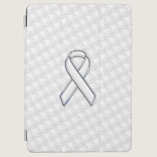 White Ribbon Awareness Applique on Houndstooth iPad Air Cover