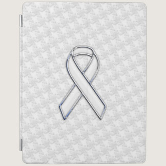White Ribbon Awareness Applique on Houndstooth iPad Smart Cover