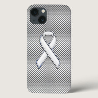 White Ribbon Awareness Carbon Fiber Print iPhone 13 Case