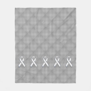 White Ribbon Awareness Carbon Fiber Print Fleece Blanket