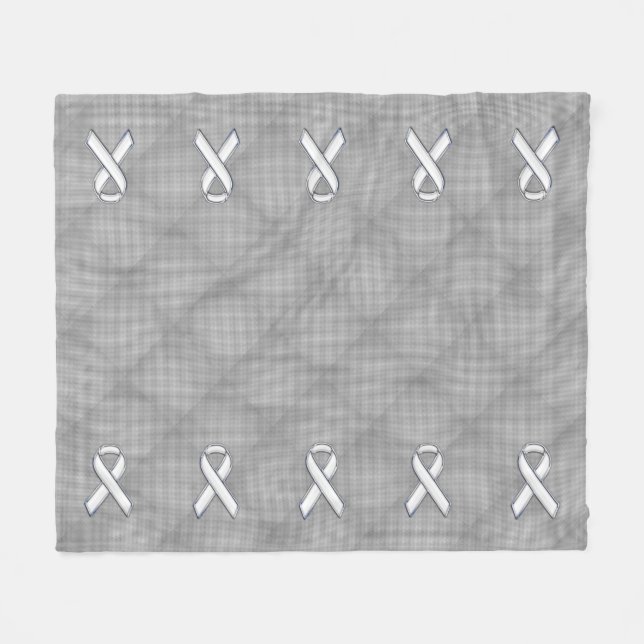 White Ribbon Awareness Carbon Fiber Print Fleece Blanket (Front (Horizontal))