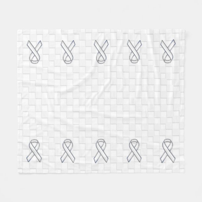 White Ribbon Awareness Checkers Style Fleece Blanket (Front (Horizontal))