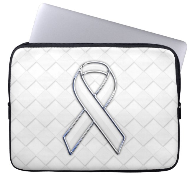 White Ribbon Awareness Checkers Style Laptop Sleeve (Front)