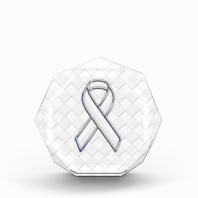White Ribbon Awareness on Checkers Print Acrylic Award (Front)