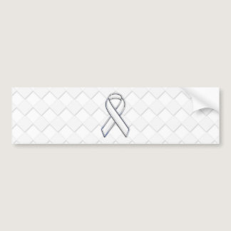 White Ribbon Awareness on Checkers Print Bumper Sticker