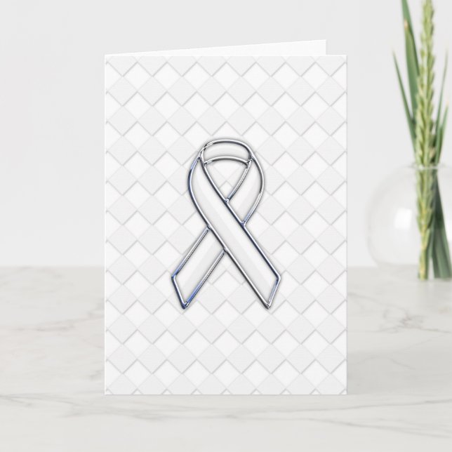 White Ribbon Awareness on Checkers Print Card (Front)