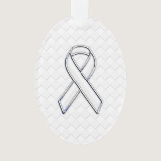 White Ribbon Awareness on Checkers Print Ornament