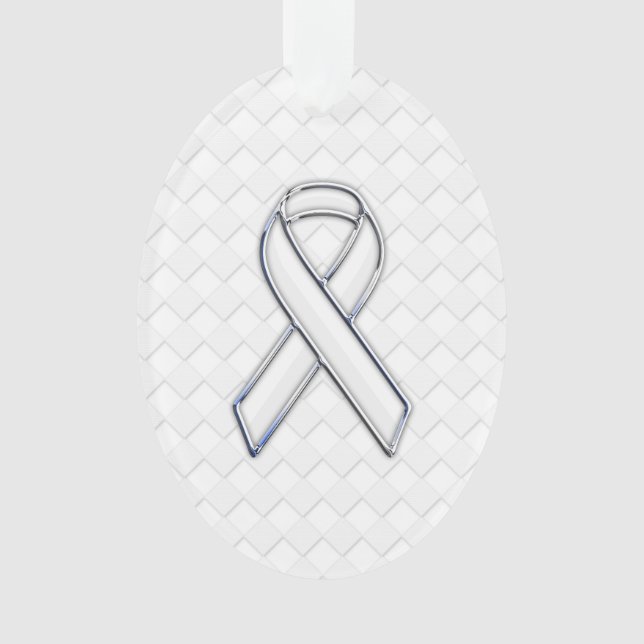 White Ribbon Awareness on Checkers Print Ornament (Front)