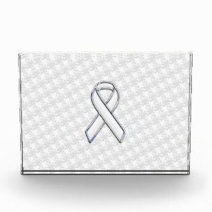 White Ribbon Awareness on Houndstooth Print Acrylic Award