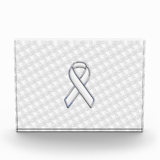 White Ribbon Awareness on Houndstooth Print Acrylic Award (Front)