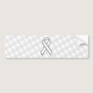White Ribbon Awareness on Houndstooth Print Bumper Sticker