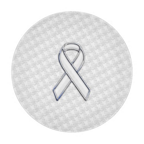 White Ribbon Awareness on Houndstooth Print Cutting Board