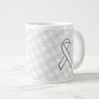 White Ribbon Awareness on Houndstooth Print Giant Coffee Mug