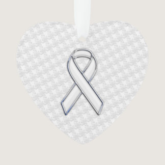 White Ribbon Awareness on Houndstooth Print Ornament