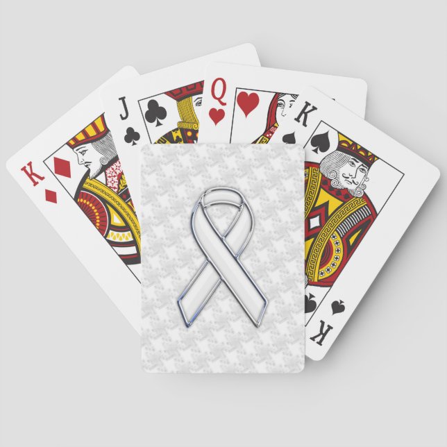 White Ribbon Awareness on Houndstooth Print Poker Cards (Back)