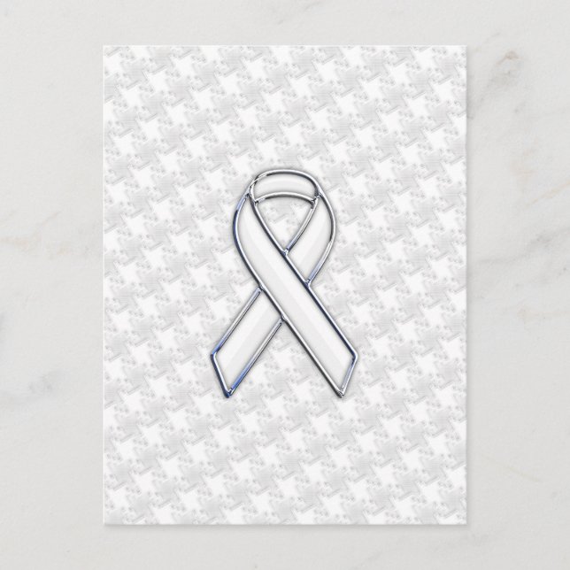 White Ribbon Awareness on Houndstooth Print Postcard (Front)