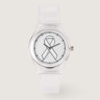 White Ribbon Awareness on Houndstooth Print Watch