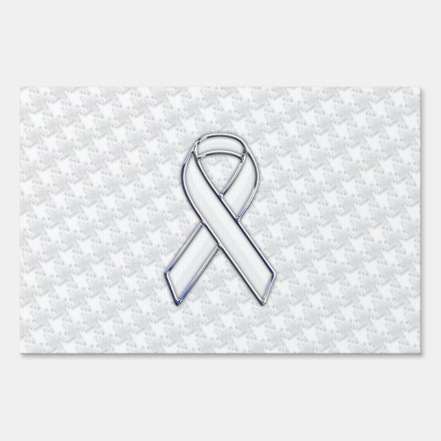 White Ribbon Awareness on Houndstooth Print Yard Sign (Front)