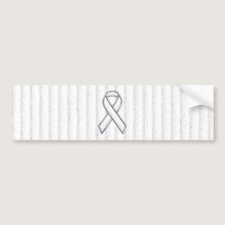 White Ribbon Awareness on Vertical Stripes Bumper Sticker